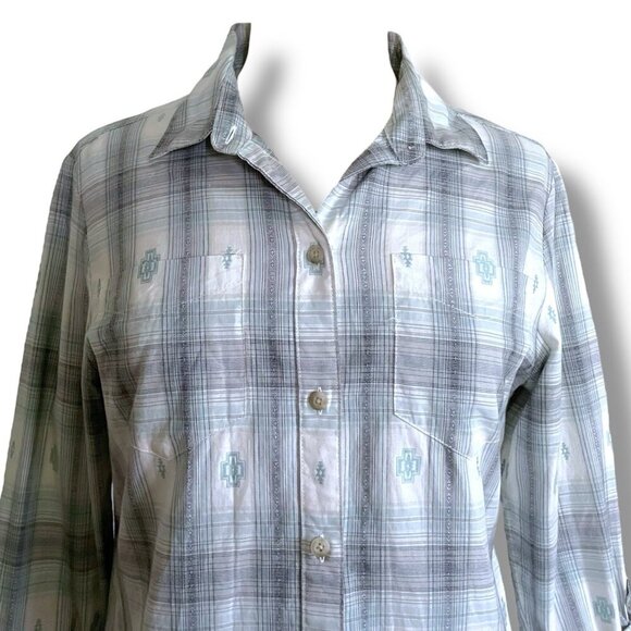 Pendleton Womens Shirt Sz Small Blue White Plaid Button Down Top Southwestern - Picture 3 of 9